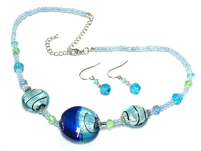 Murano glass stylish art deco necklace and earring set