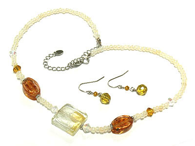 Murano glass stylish art deco necklace and earring set