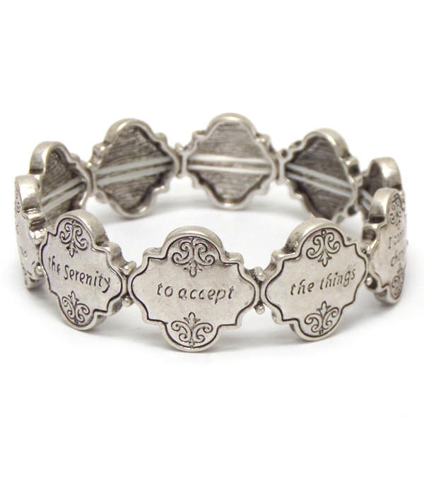 Religious inspiration quatrefoil shape metal filigree stretch bracelet