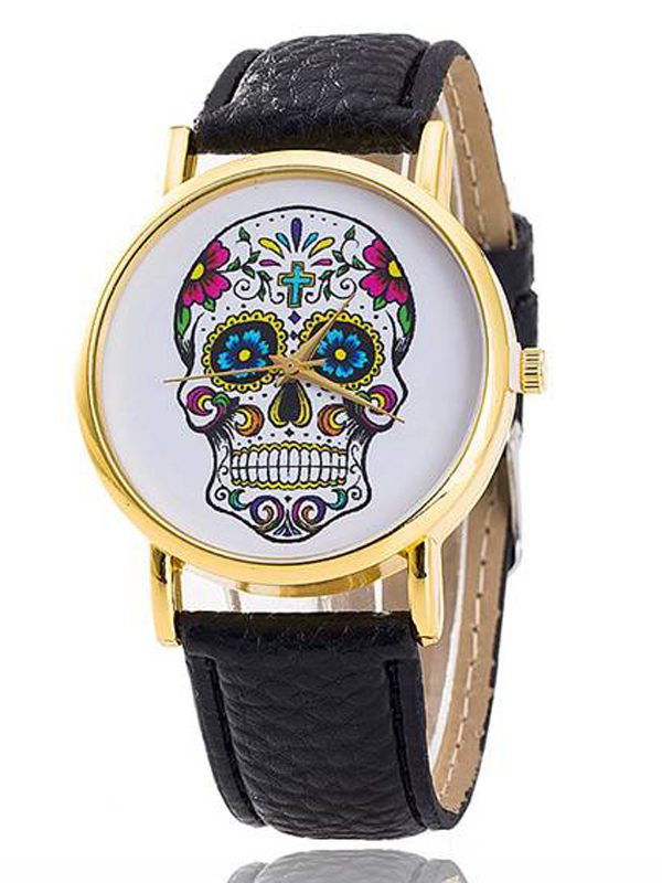 Sugar skull leather band watch