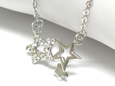 Made in korea whitegold plating crystal star link necklace