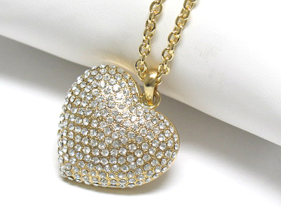 Crystal large puffy heart necklace