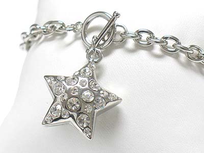 Crystal stud puffy star charm dangle toggle bracelet