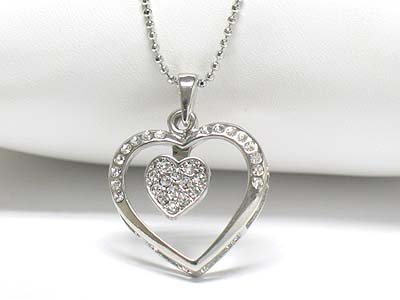 Crystal heart in heart necklace