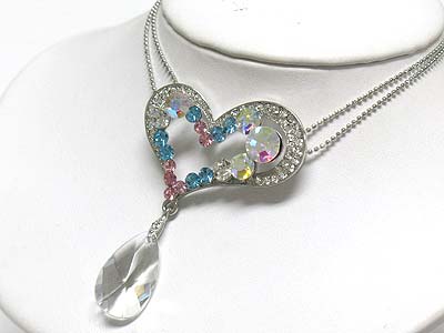 Crystal bubbled heart peandant and tear drop glass necklace