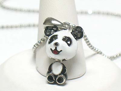 Enameled metal nodding panda necklace