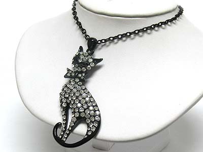 Crystal stud colored metal cat neckalce