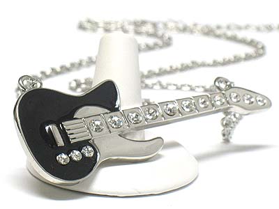 Crystal stud enameled metal large guitar long neckalce