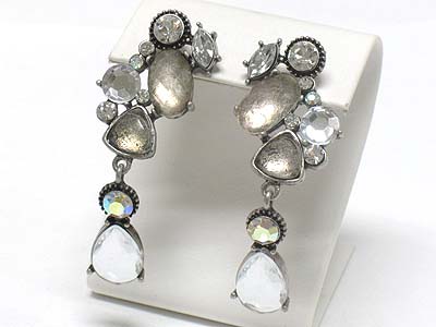 Austrian crystal and expoxy stone linear drop earring