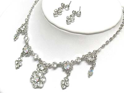 Austrian crystal flower dangle necklace and earring set