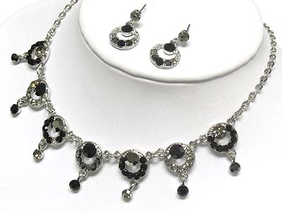 Austrian crystal round hoop and ball drop necklace and earring set - hoops