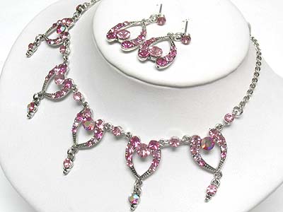 Austrian crystal heart and ball drop necklace and earring set