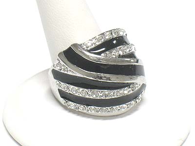 Crystal stud enamel stripe metal ring