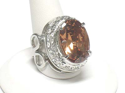 Crystal surrounded facet large cubic ring