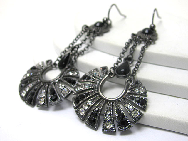 Crystal stud metal disk drop earring