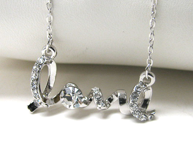 Made in korea whitegold plating crystal stud cursive love chain tied necklace earring set