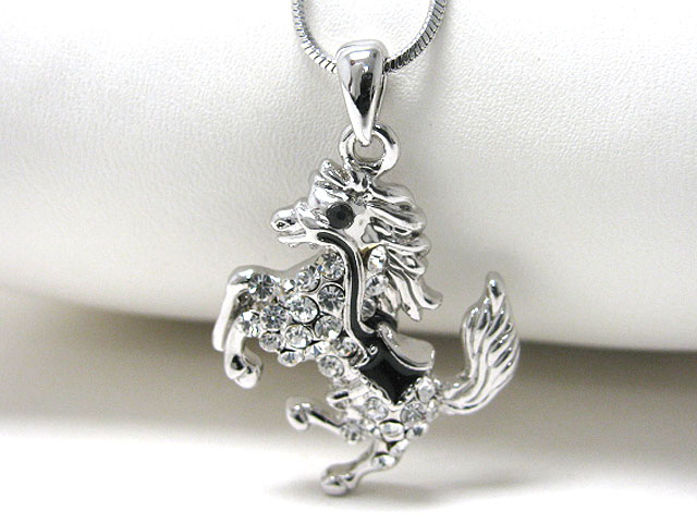 Made in korea whitegold plating crystal stud horse pendant necklace