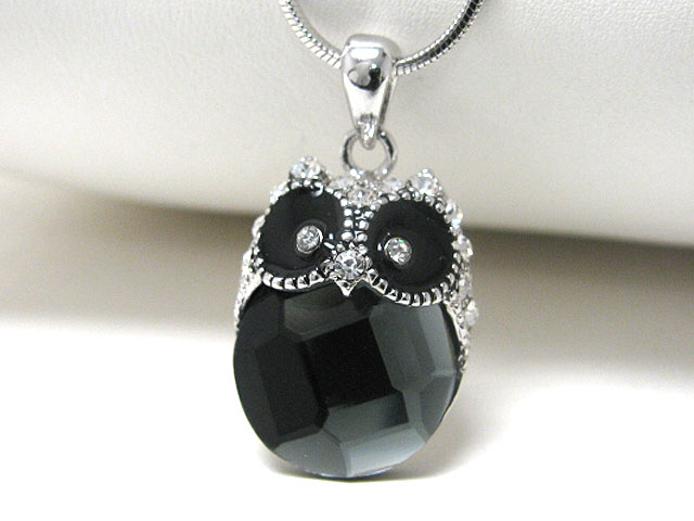 Made in korea whitegold plating facet glass stone owl pendant necklace