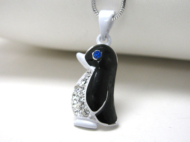 Made in korea whitegold plating crystal stud penguin pendant necklace