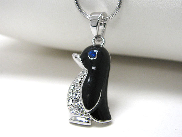 Made in korea whitegold plating crystal stud penguin pendant necklace