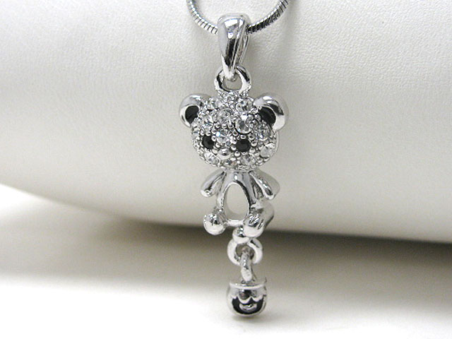 Made in korea whitegold plating crystal stud doggy pendant and honey pot dangle necklace