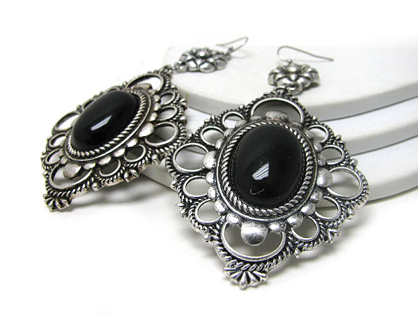 Black painted stone textured metal earring