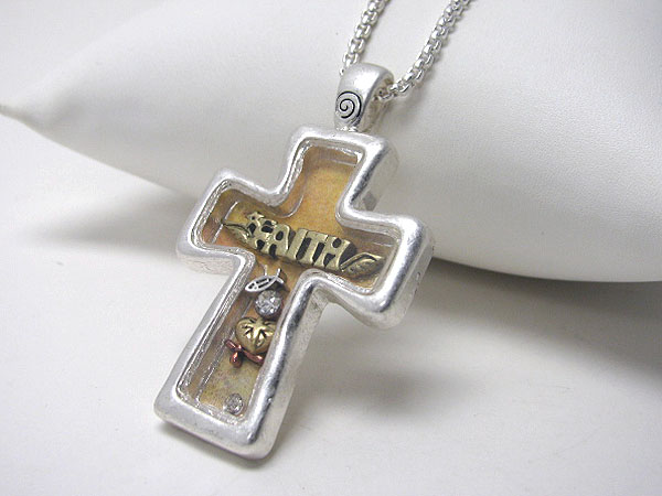 Moving crystal in faith cross pendant necklace