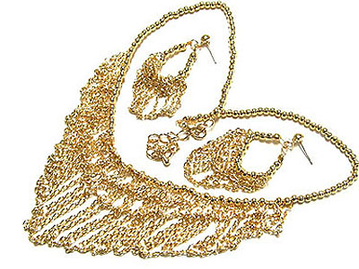 Woven metal chain hanging drop style necklace and earring set