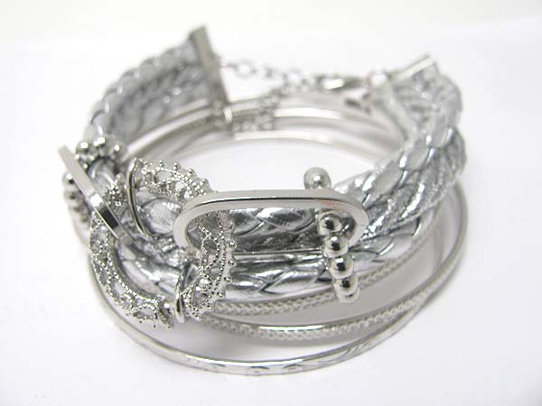 Braided cord and multi metal bangle set