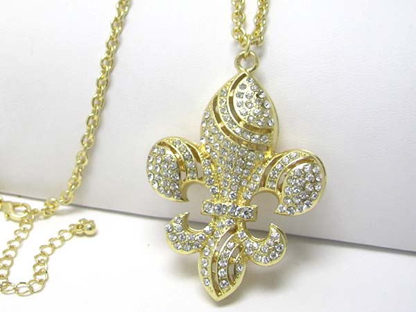 Crystal stud fleur de lis pendant long necklace?