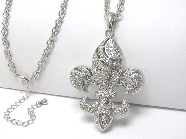 Crystal stud fleur de lis pendant long necklace?