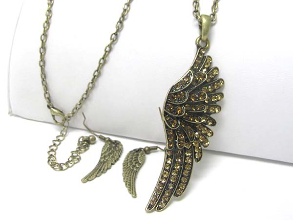 Crystal stud wing pendant long necklace and earring set?