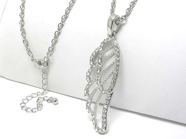 Crystal stud wing pendant long necklace