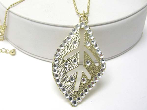 Crystal stud leaf pendant long necklace