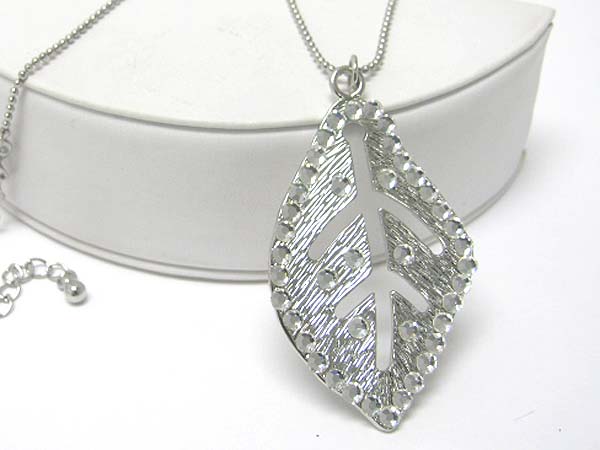 Crystal stud leaf pendant long necklace