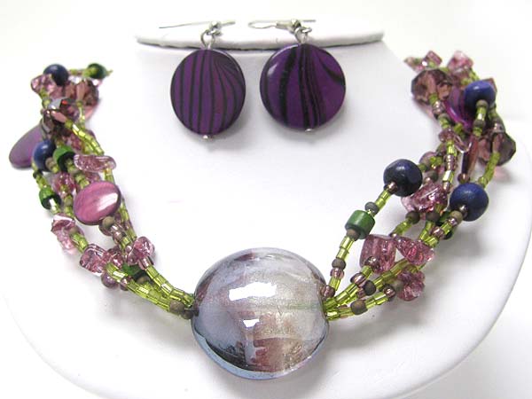 Round murano glass and multi row mixed beads necklace set?