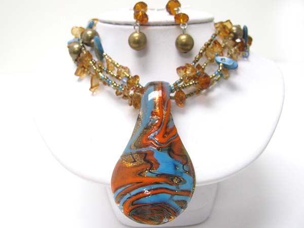 Murano glass and multi row mixed beads necklace set?