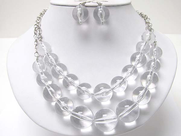 Double row transparent icy ball necklace earring set