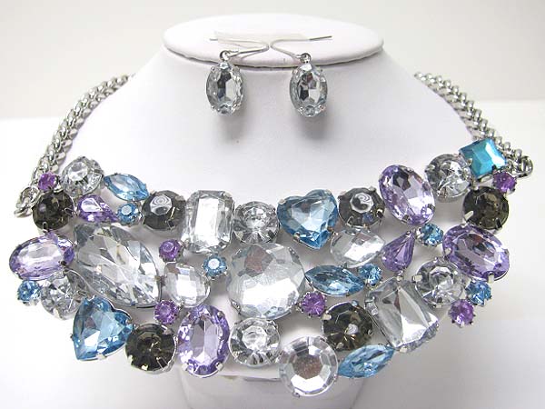 Multi shape crystal bib style necklace earring set