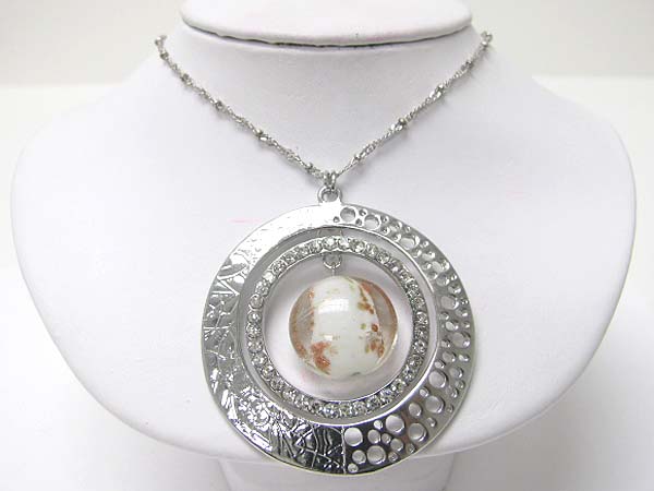 Glass ball dangle crystal stud ring pendant necklace