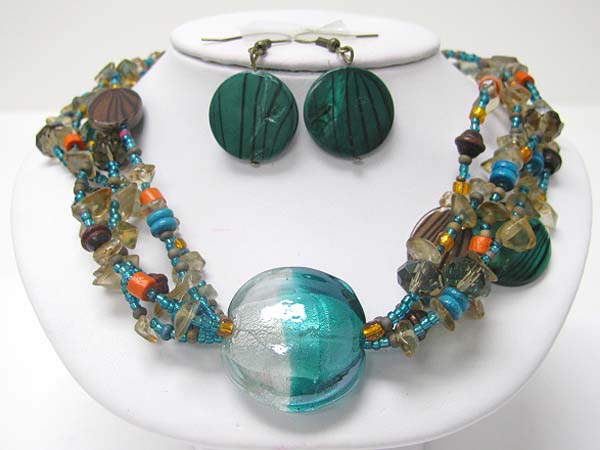 Round murano glass and multi row mixed beads necklace set?