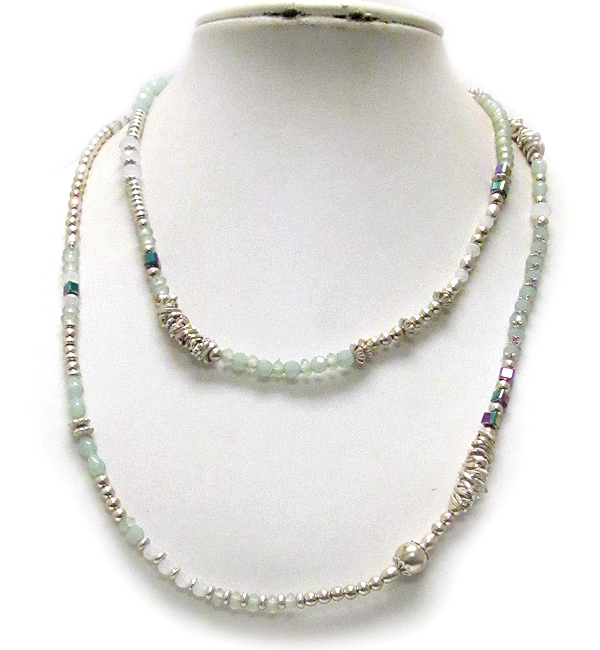 Multi bead and metal chain mix long necklace