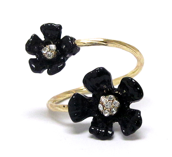 Crystal center and epoxy deco adjustable flower ring