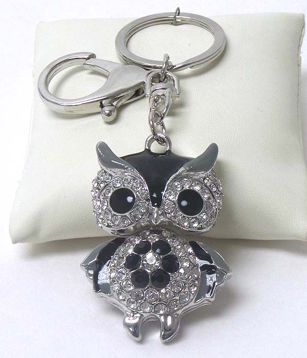 Crystal and epoxy puffy owl key chain