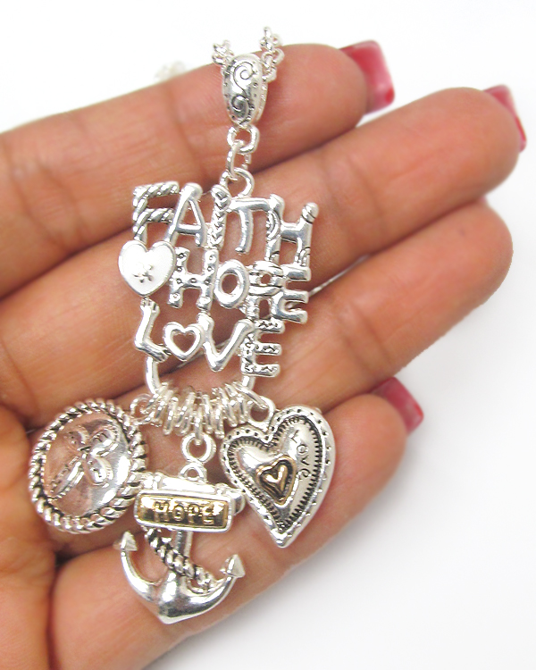 Religious theme charm necklace - faith hope love