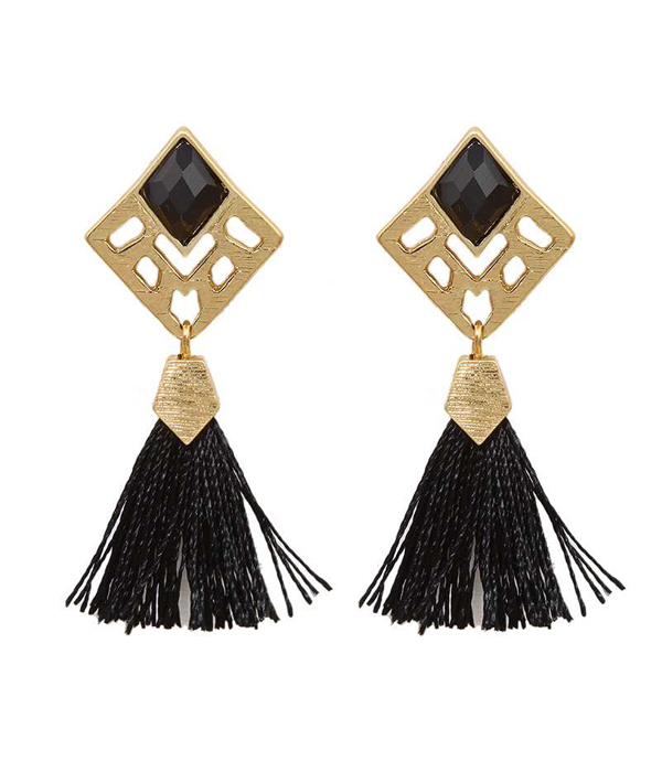 Metal filigree and tassel drop earring