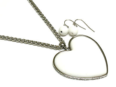 White heart necklace and earring set