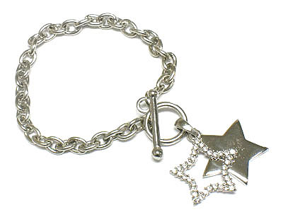 Double layer crystal star toggle bracelet