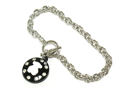 Designer inspired crystal bear charm toggle bracelet