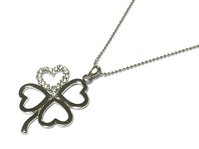 Made in korea whitegold plating crystal four leaves clover necklace